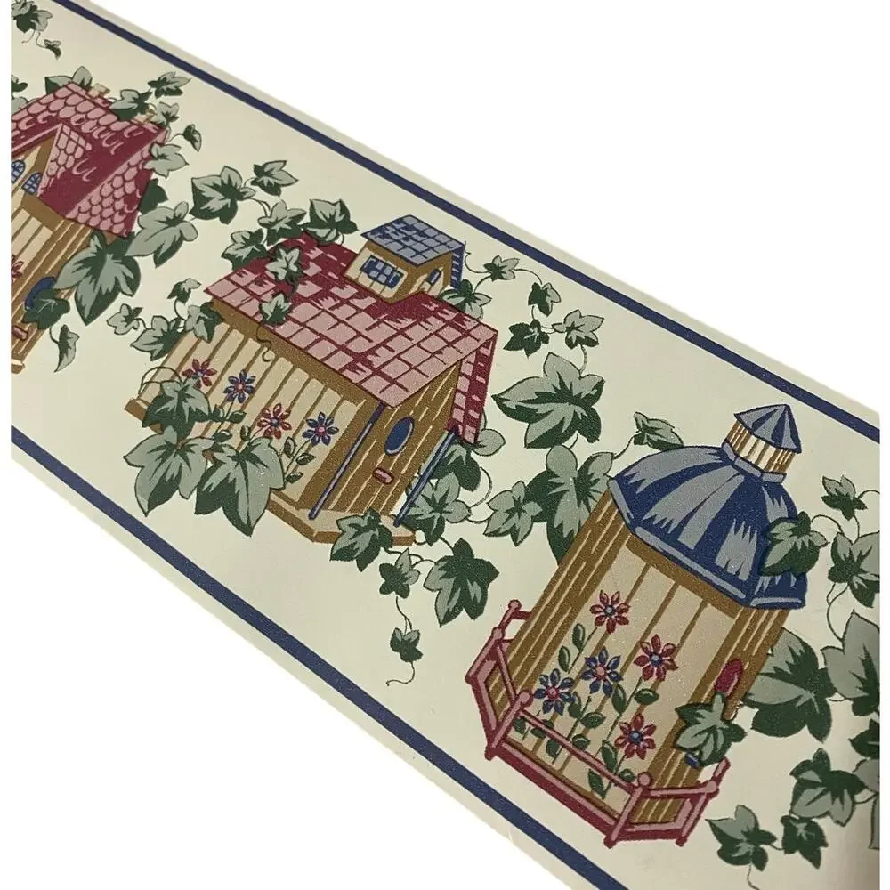VINTAGE Victorian Ivy Birdhouse Wallpaper Border NOS 3.5 wide x 4 yards x2 ROLLS